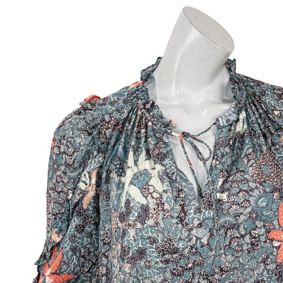 Ulla Johnson Manet Blouse in Azul Floral BOHO Ruffle trime size 0 - Picture 10 of 11